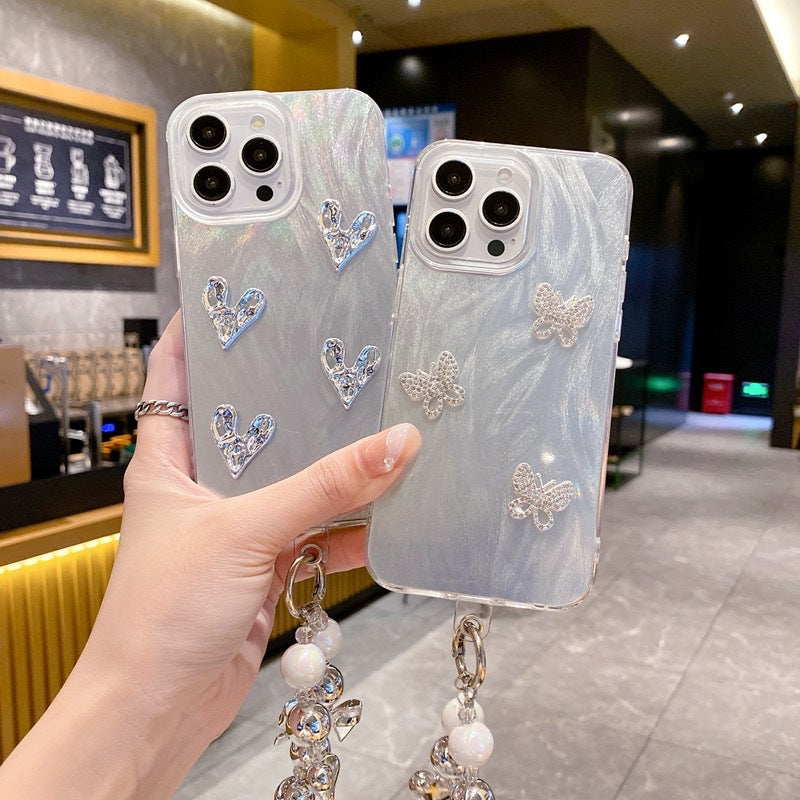 Imd feather yarn is suitable for apple 16promax pleated heart mobile phone case iphone11/14 laser silver protective cover