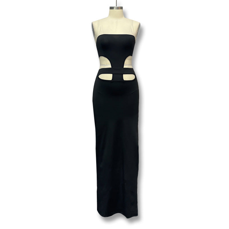 European and american style foreign trade hot-selling designer dress -  new women's bandeau cutout slit dress