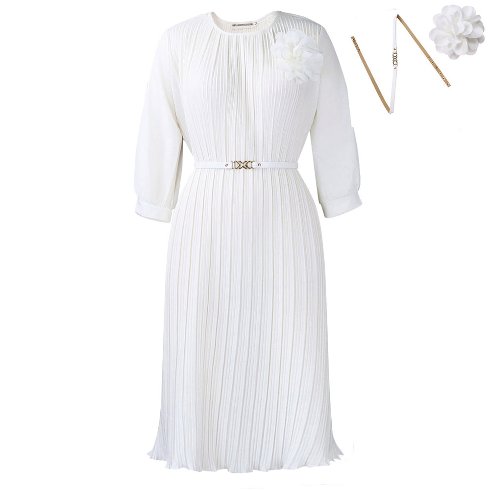 D614export women's clothing new arrivalfashion three-quarter sleeves round neck pure color style pleated cross-border african dress