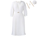 D614export women's clothing new arrivalfashion three-quarter sleeves round neck pure color style pleated cross-border african dress