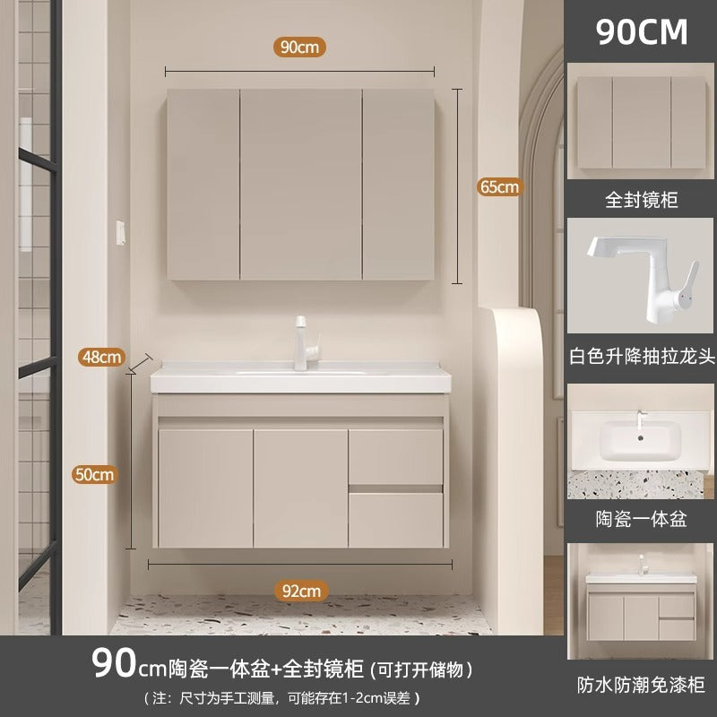 Ceramic all-in-one basin bathroom combination solid wood bathroom wash basin wash basin wash basin cream style