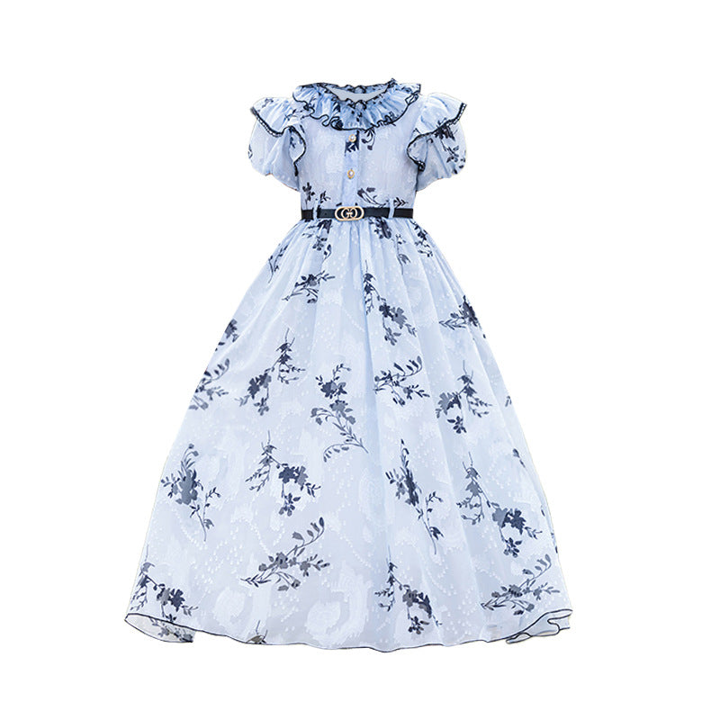 Hot-selling girls' floral princess dress - chiffon summer dress,  new sweet girl style, long beach dress