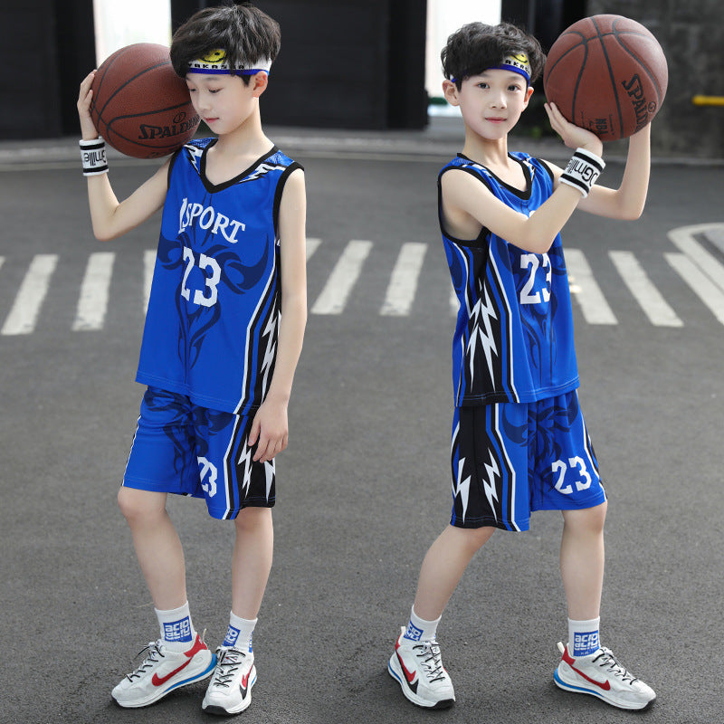 boys' summer basketball jersey set - kids' indoor student quick-dry, wear-resistant, anti-slip sleeveless sports outfit for mid-to-large children