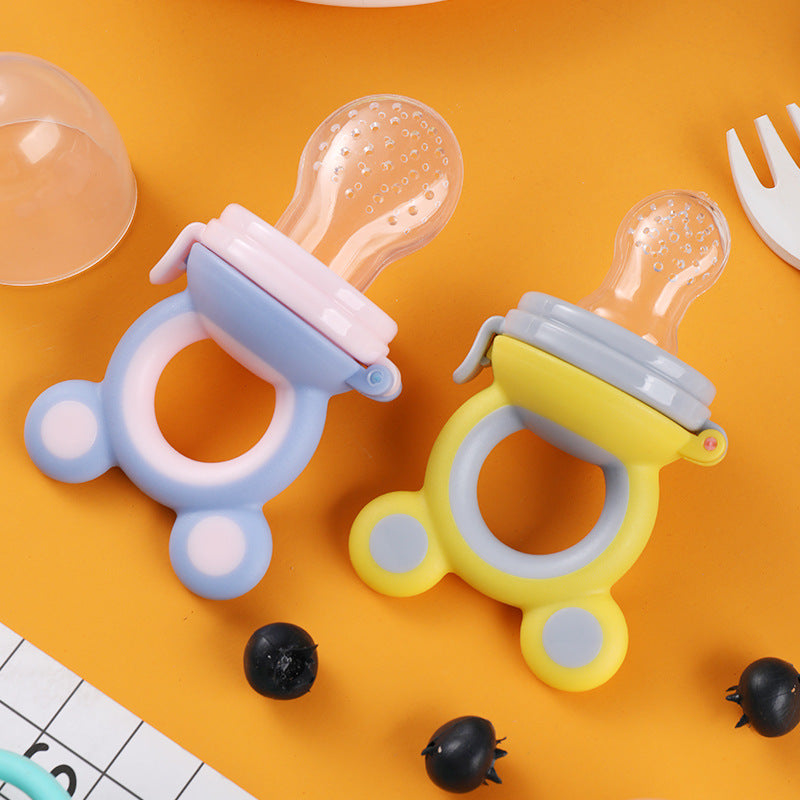 English card pack, infant fruit and vegetable music silicone bite music baby nutrition fruit and vegetable mesh bag complementary food feeder
