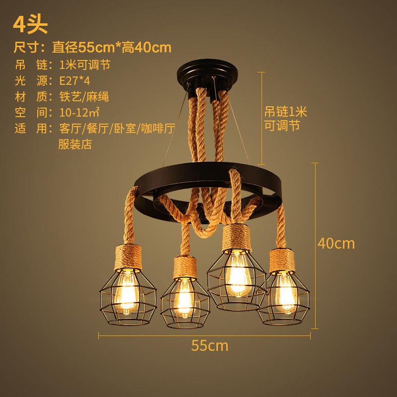 American retro hemp rope chandelier creative hotel lobby B & B restaurant lamp personalized industrial style hotel box lamp