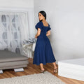 Fashionnew arrivalexport cross-border women's denim u-neck short-sleeved longdress women's plus size waist slimming look skirt