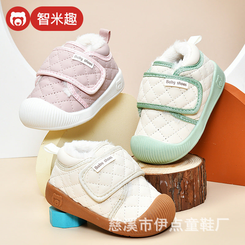 Toddler shoes for baby boys 0-1-3 years old, autumn/winter infant and toddler shoes for baby girls, soft sole functional fleece-lined thickened cotton shoes