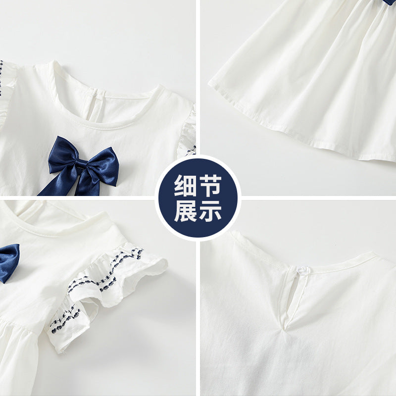 Girls' summer dress - new  collection - fashionable bow detail - korean style - elegant summer dress for little girls