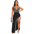 C5902 cross-border new arrival: hot-selling -style european and american rhinestone embellished sexy cami irregular maxi dress