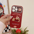 Red hat puppy compatible apple iphone 17 shockproof phone case, leather texture, large view window, iphone 16 pro max protective cover