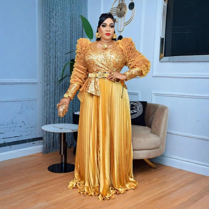 Fashion cross-border  hot diamond sequined banquet dress african new arrival women's plus size high waistdress