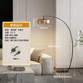 Minimalist floor lamp, premium glass, gray italian style, living room ambiance, beside sofa, light luxury table lamp, standing bedside reading lamp