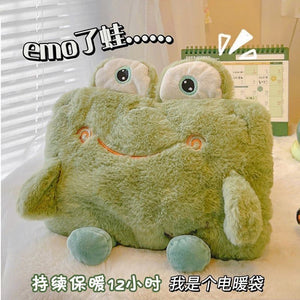 Gb standard rechargeable electric hot water bottle - cute cartoon plush hand warmer for winter - dual hand insert, detachable and washable