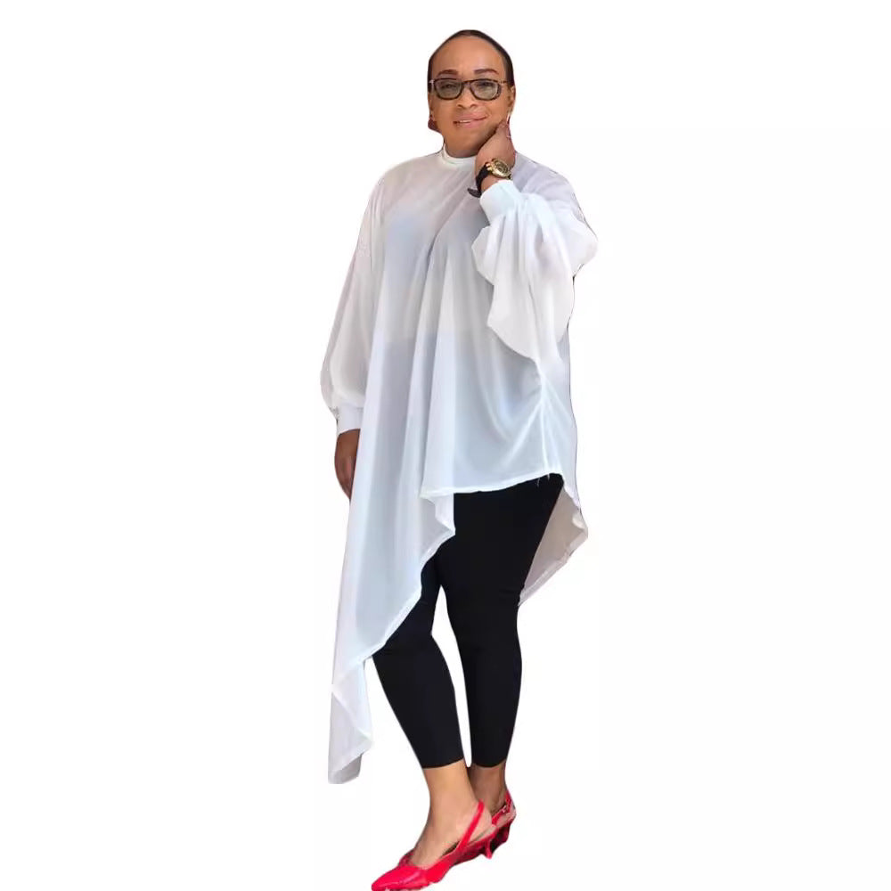 African women's clothing  fashion solid color plus size mother's dress irregular chiffon cross-border dress