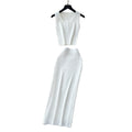 Luxury minimalist sleeveless knit two-piece set for women - summer casual commute high-waisted slimming fit