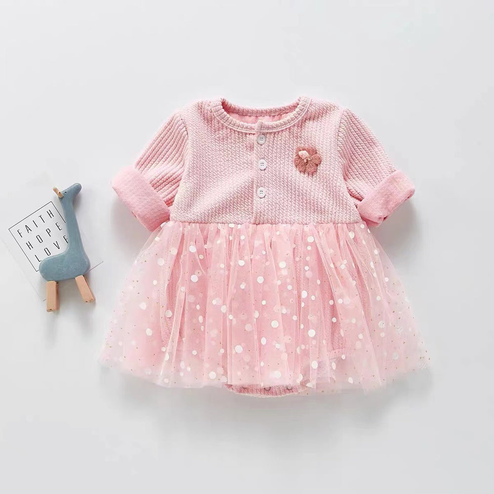 Infant spring & fall outfit full month baby girl one-piece haki western style princess autum hundred days baby outing crawling clothes trendy