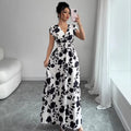 european and american new arrival cross-border french v-neck printed dress