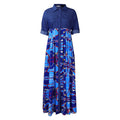 C8551 autumn/winter new plus size women's fashion casual denim patchwork print maxi dress - export quality