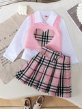 new summer cross-border girls' collared shirt, plaid patchwork skirt three-piece set