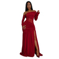 C7561 cross-border   fashion women's sexy bandeau see-through slit evening dress