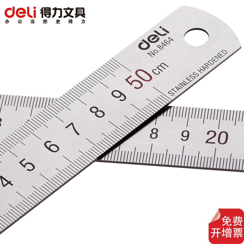 Deli 8464 steel ruler 50cm steel ruler, student office ruler steel ruler
