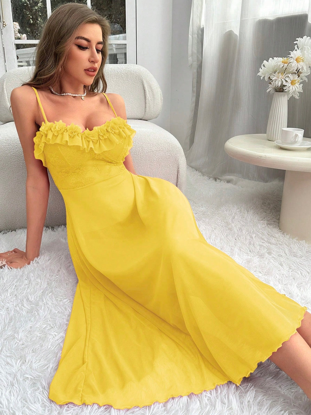 new home & lingerie: sexy suspender maxi dress - 3d lace, solid color, elegant style, sleepwear