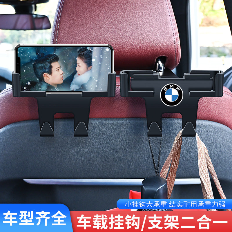 Multifunctional car phone holder with backseat hooks - premium, locking, and trendy design