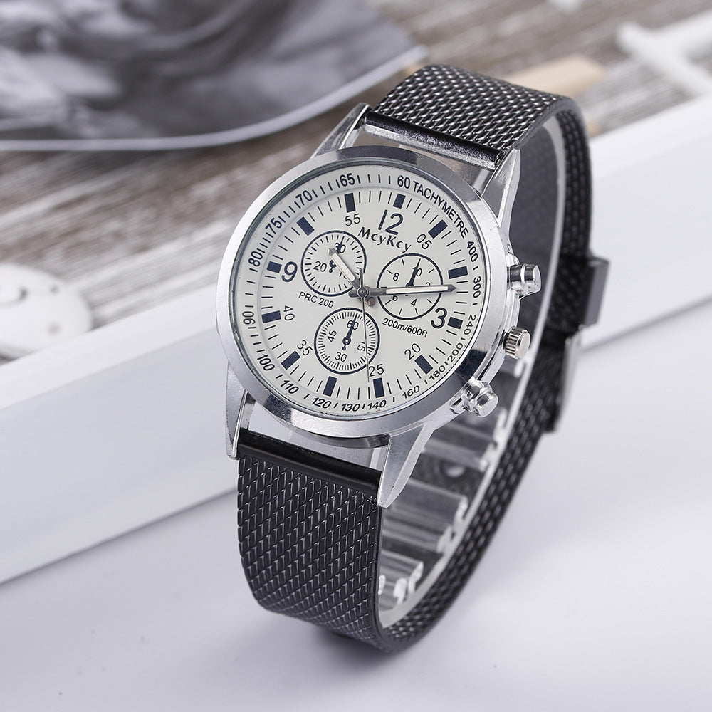 Blue light three-eye men's watch wish model plastic mesh belt casual men's watch quartz watch scale calendar trendycasual