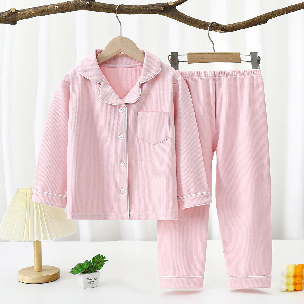 Derong pajamas kids pajamas men and women baby new autumn and winterlong sleevestwo-piece set boys and girls lapel home clothes