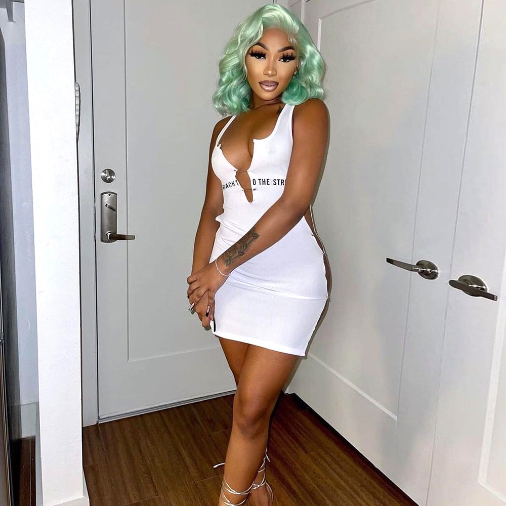 S390270 European and American new  eBay  letter printing suspender sexy pin dress short woman