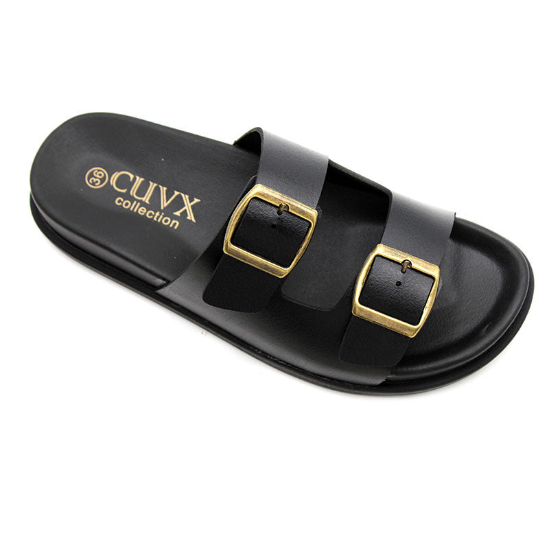 Cross-border direct sales spot thick-soled cool slippers women's fashion buckle beach shoes one-word slippers Ladies slippers