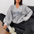 v-neck beaded letter sweatshirt women's loose lazy style pullover shirt fashion stylecasualeasiest for matchtops