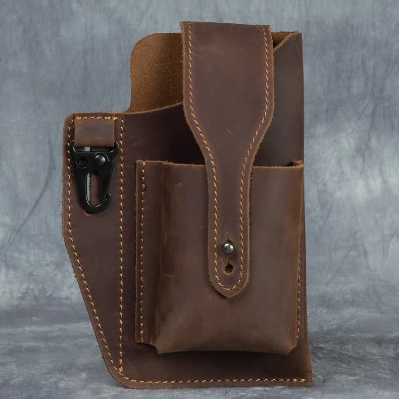 Vertical mobile phone waist bag men's men's belt crazy horse cowhide genuine leather retro leather case waist portable mobile phone bag