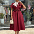 D627 women's foreign trade  summer new round neck short sleeve 3d floral large skirt elegant african dress