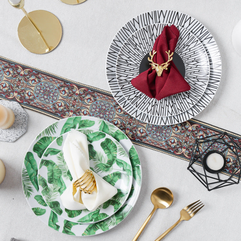 Ceramic tableware display set for showroom: nordic style dinnerware, plates, and western steak plate set