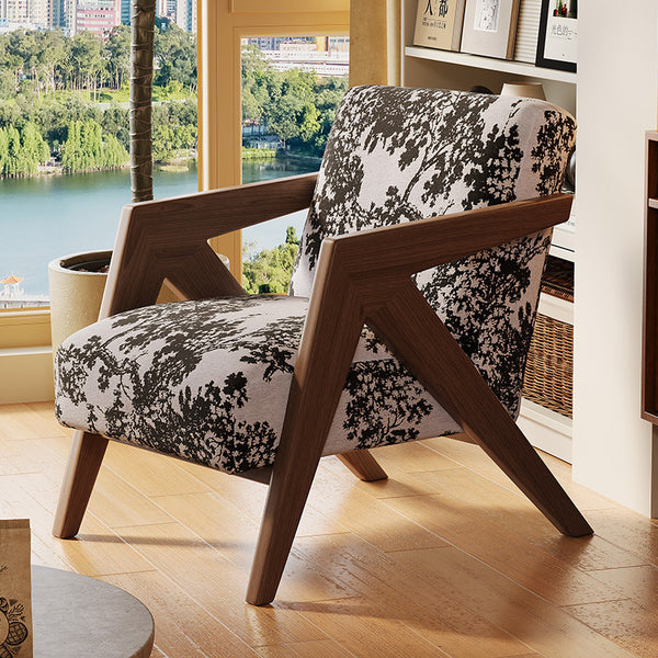 Solid wood single sofa French designer Richard chair Lazy fabric Chinese antique living room balcony Leisure chair
