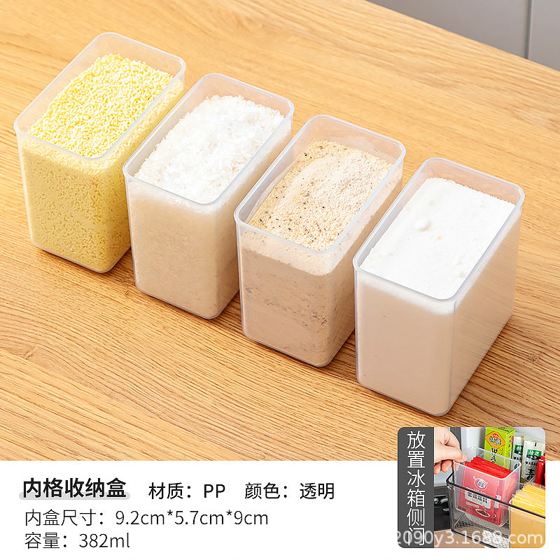 Kitchen seasoning storage box Household multi-functional grid four-grid integrated flip cover Food refrigerator storage box