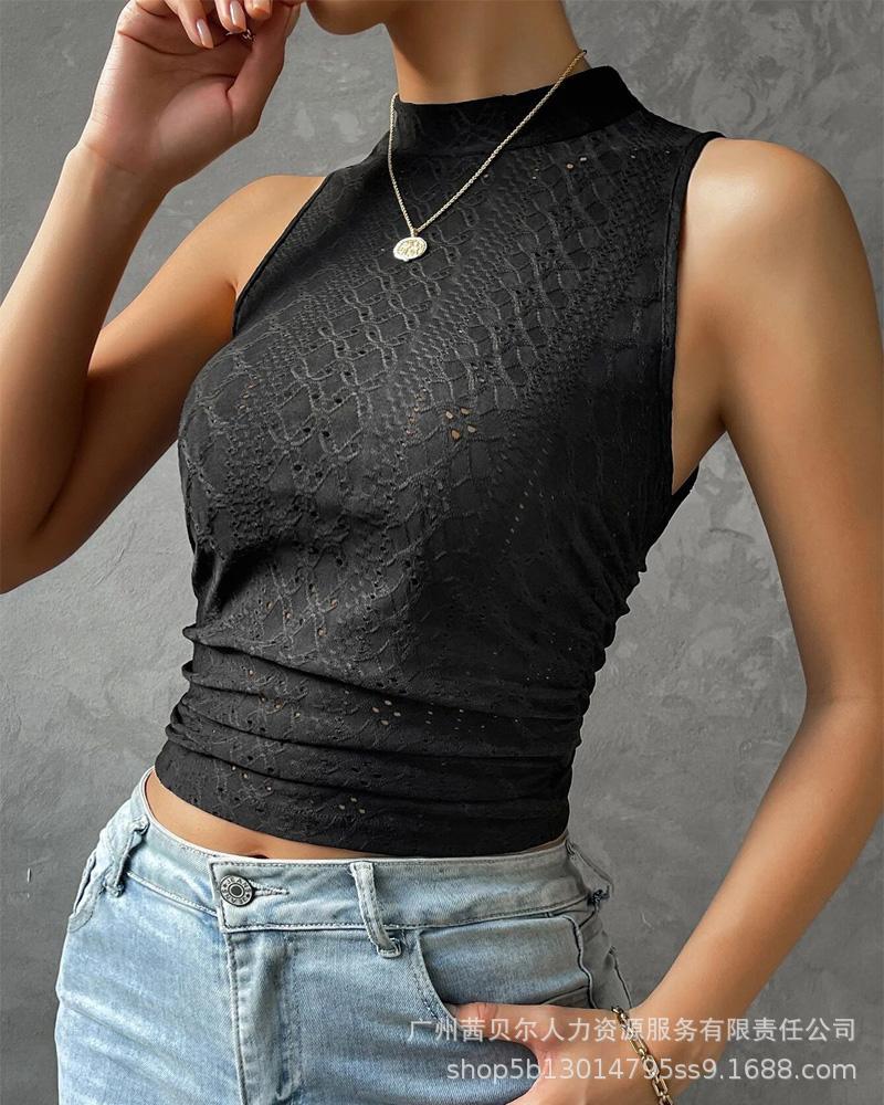 Cross-border  women,  Europe and the United States new small turtleneck texture fabric vest
