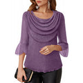 Amazon fashion retrocasual three-quarter sleeve shirt for women summernew arrival swing collar shinytops