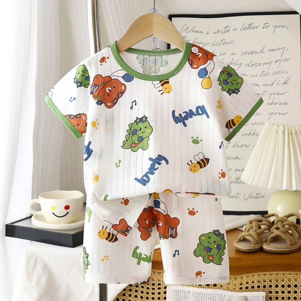 new children's pure cotton pajama set - summer long sleeve sleepwear, lightweight air conditioning suit for boys and girls