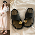 Frenchclassy sense slippers cover toe women's outwearfashionsummer round toe k-styleplaidflats beach sandals women's slippers