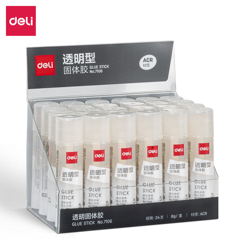 Deli 7106 small 8g transparent solid glue ACR material handmade glue stick wholesale strong stickiness student office