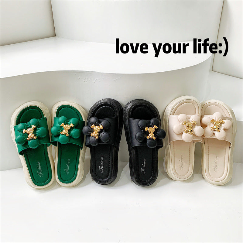 Fashionable and luxurious women's slippers: thickened, floral-embellished, indoor/outdoor, bathroom, anti-slip, summer korean style