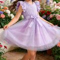 Exportgirl light purple pit strips flying sleeves gradient star mesh skirt summerkidsbows princess dress trendy