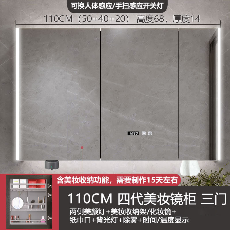Smart makeup bathroom mirror cabinet storage wall-mounted bathroom mirror with lamp solid wood storage manufacturer wholesale