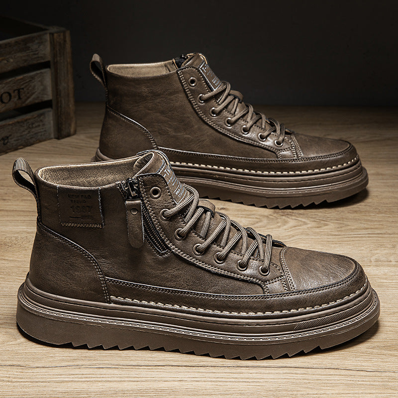 Spring men's new high-top martin boots: trendy, versatile, slip-resistant, durable work shoes, casual leather shoes, and work boots