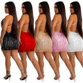 C6209 cross-border   fashion women's solid color sequin sleeveless v-neck backless dress