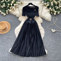 Sense of design classyelegance green dress for women summer short-sleeved high waist waist pleated long skirt light mature style work clothing