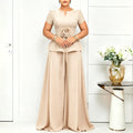 D3371 european and american cross-border summer elegant fashion plus size short sleeve ruffle top casual wide leg pants set