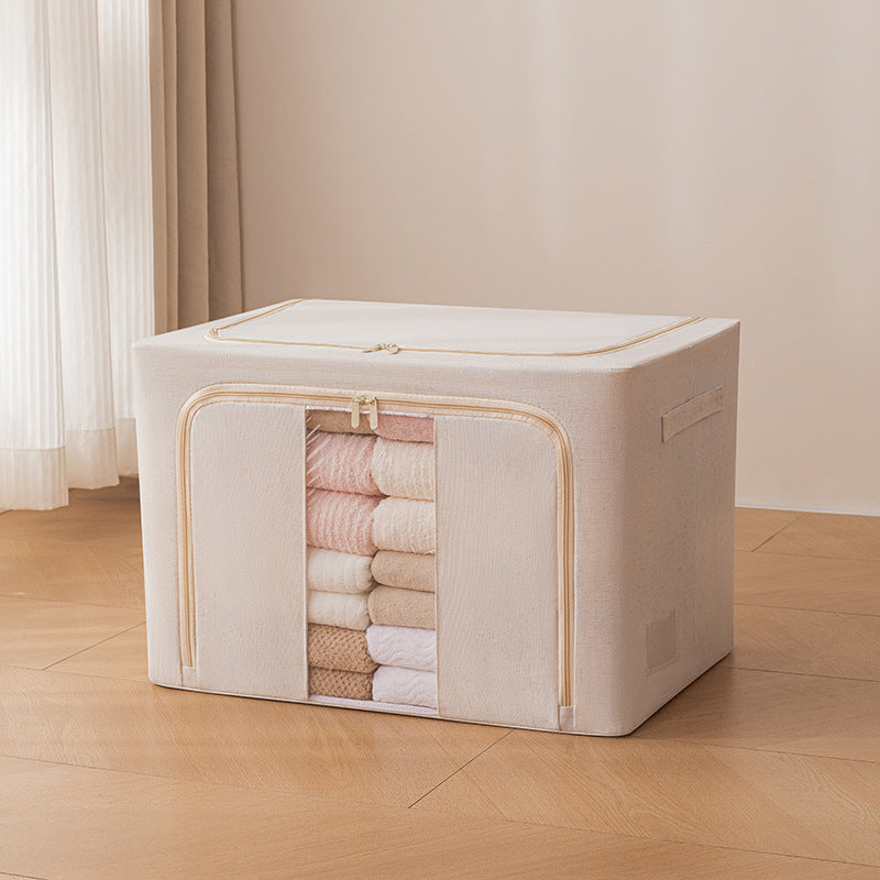 Steel frame cotton and linen storage box Large capacity fabric foldable Baina box Home clothing Down jacket Quilt finishing box